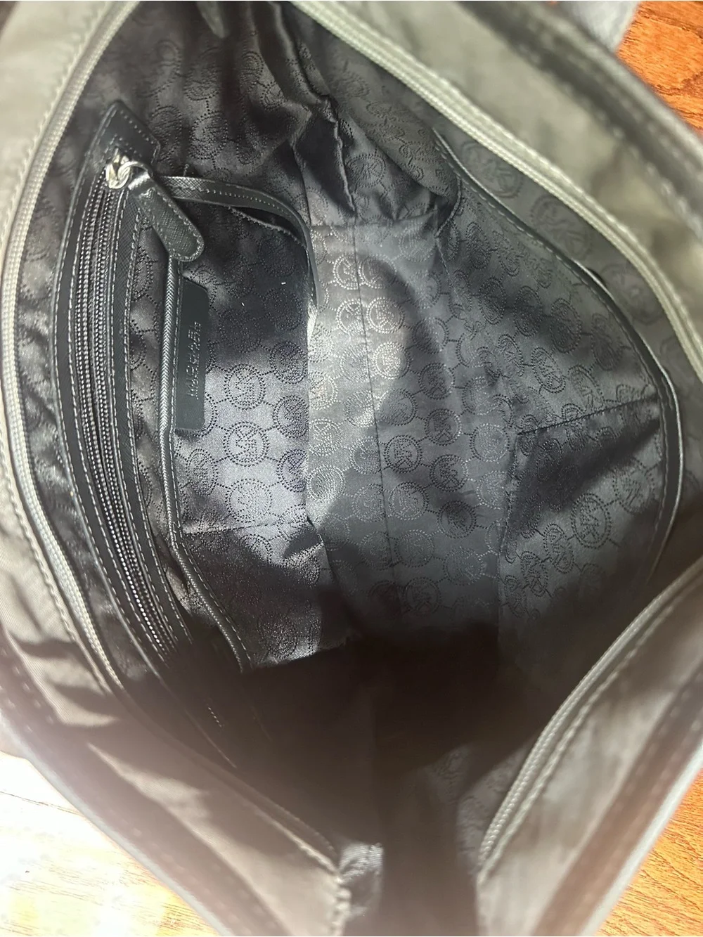 Michael Kors Black Nylon Tote with Front Zip and Logo Charm